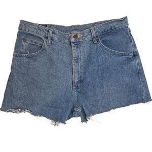 Wrangler Cut Off Denim Shorts Womens 34 High Rise Frayed Raw Hem Blue Jean